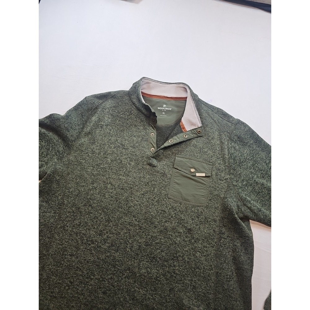 Woolrich Sweater Mens XL Green‎ Long Sleeve Pullover Snap Outdoors Hiking